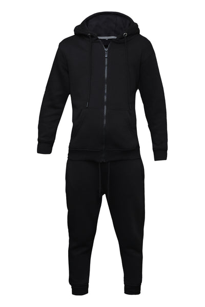 Men’s Black Zip-Up Tracksuit – 280 GSM Cotton Face | Zipper & Joggers Set