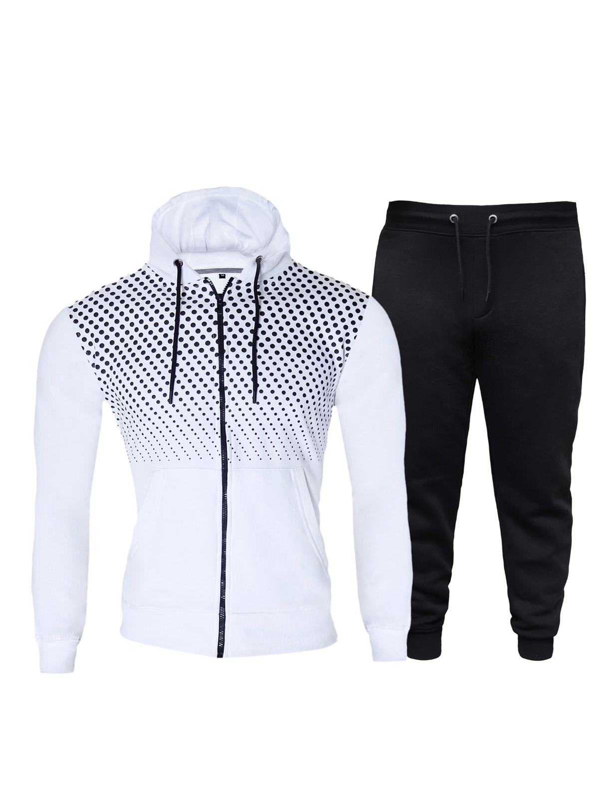 Men’s White & Black Zip-Up Tracksuit – 280 GSM Cotton Face | Zipper & Joggers Set