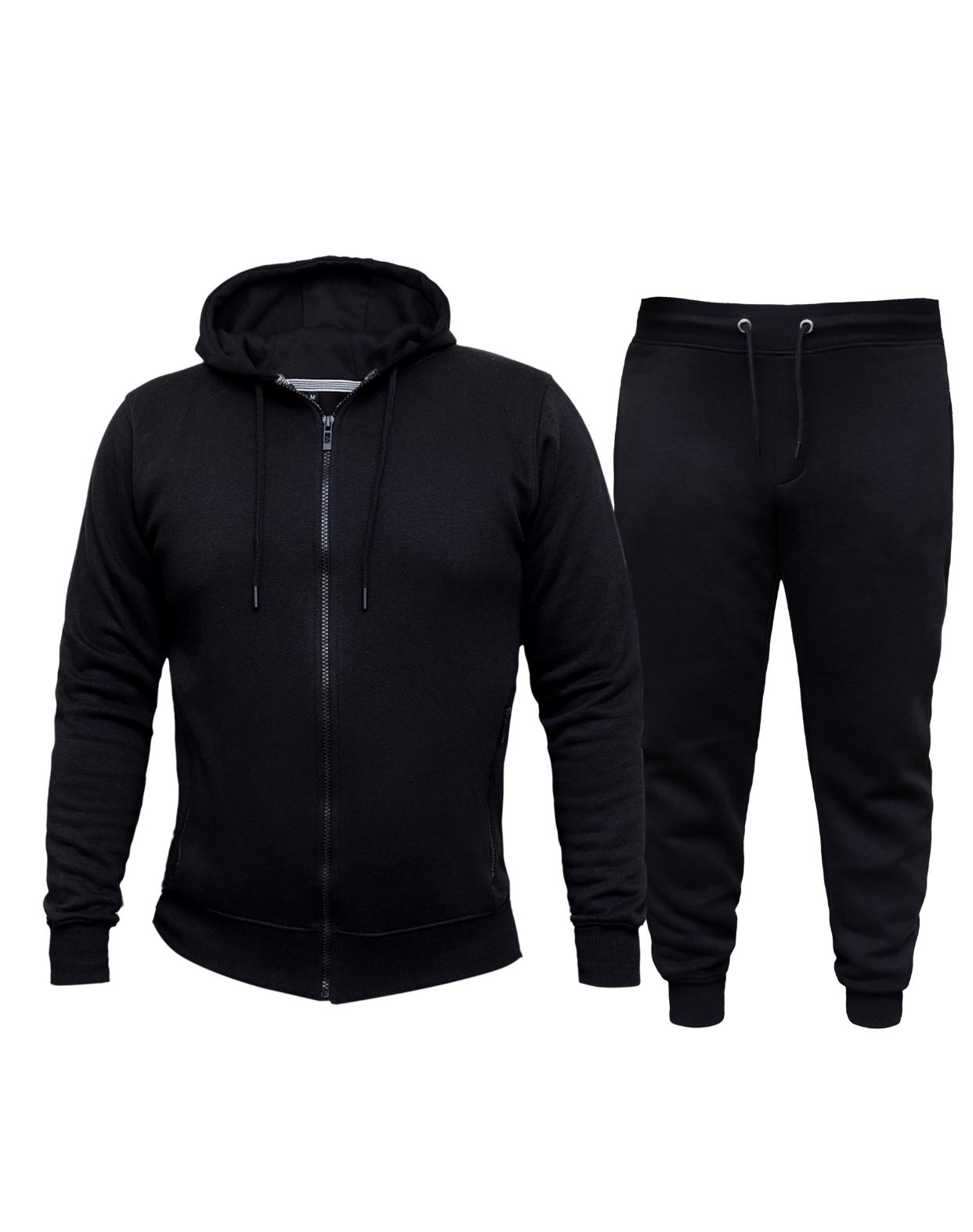 Men’s Black Zip-Up Tracksuit – 280 GSM Cotton Face | Zipper & Joggers Set