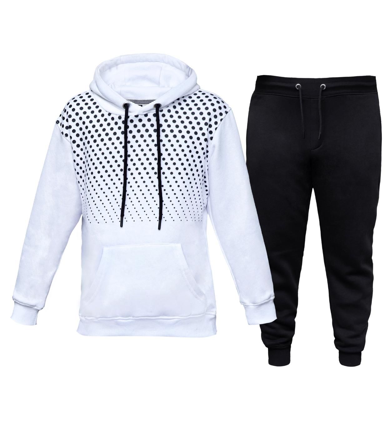 Men’s White & Black PullOver Tracksuit – 280 GSM Cotton Face | Hoodie & Joggers Set