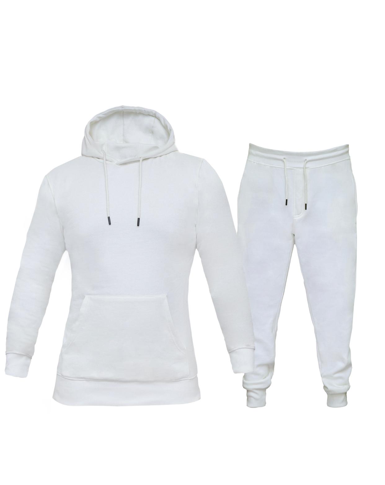 Men’s White PullOver Tracksuit – 280 GSM Cotton Face | Hoodie & Joggers Set