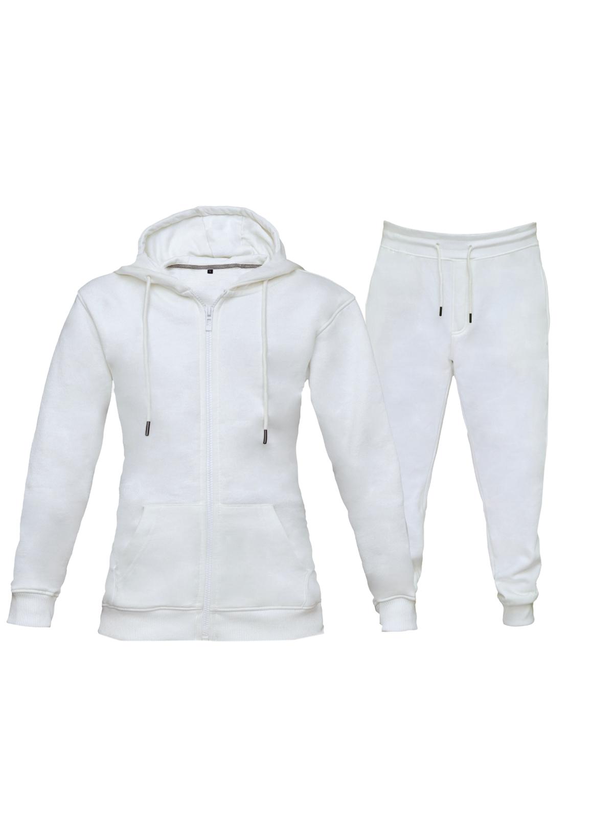 Men’s White  Zip-Up Tracksuit – 280 GSM Cotton Face | Zipper & Joggers Set