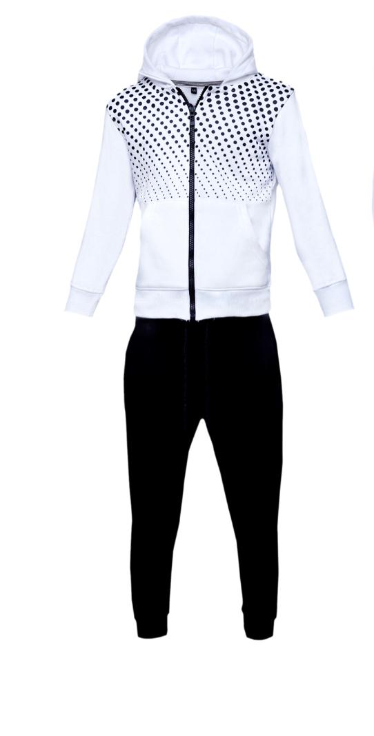 Kids White & Black Fleece Tracksuit – 280 GSM Cotton Face | Comfort Fit Zipper & Joggers