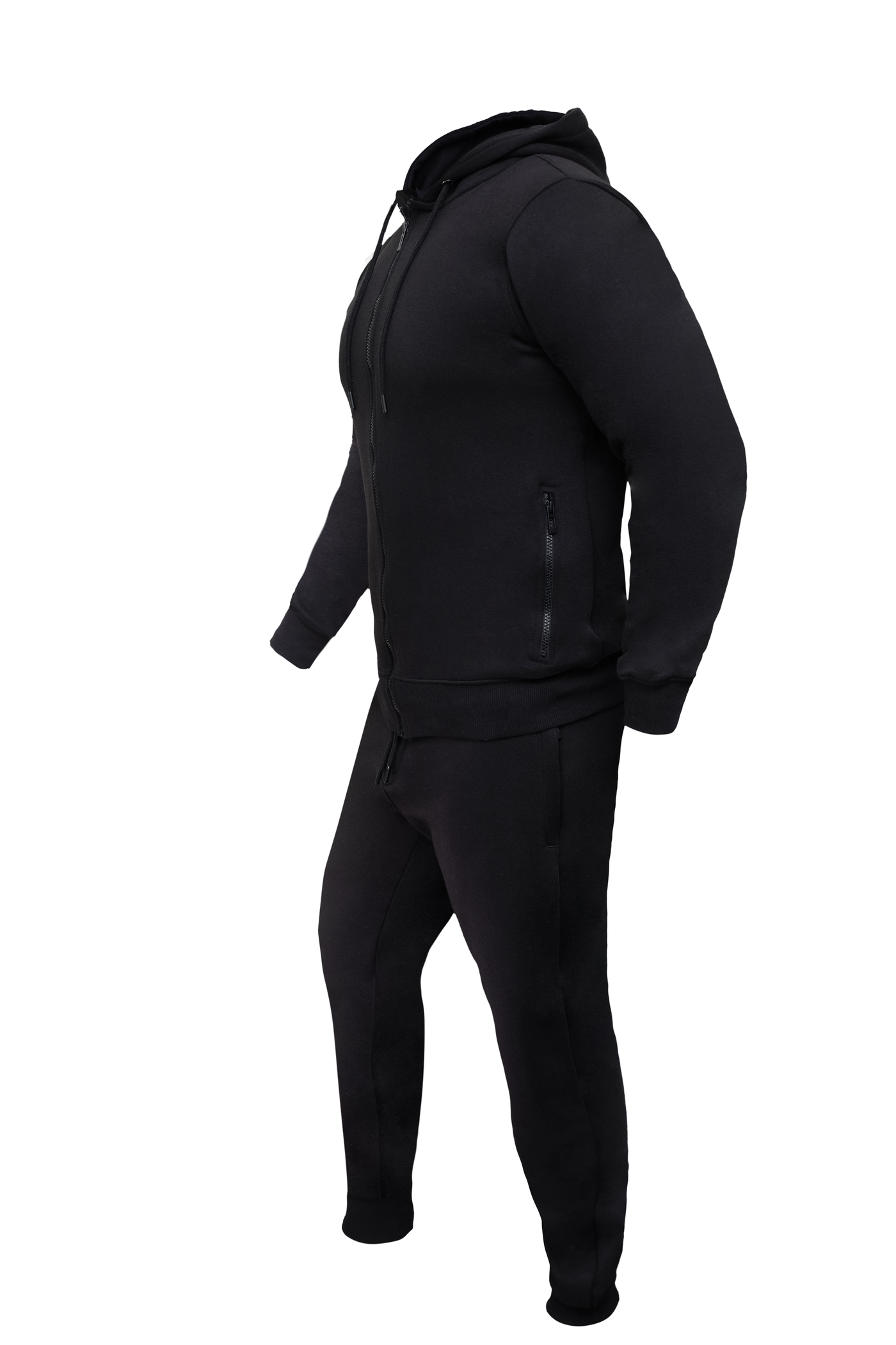 Men’s Black Zip-Up Tracksuit – 280 GSM Cotton Face | Zipper & Joggers Set