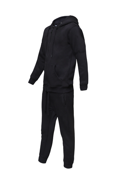 Men’s Black Zip-Up Tracksuit – 280 GSM Cotton Face | Zipper & Joggers Set