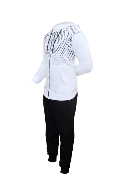 Kids White & Black Fleece Tracksuit – 280 GSM Cotton Face | Comfort Fit Zipper & Joggers