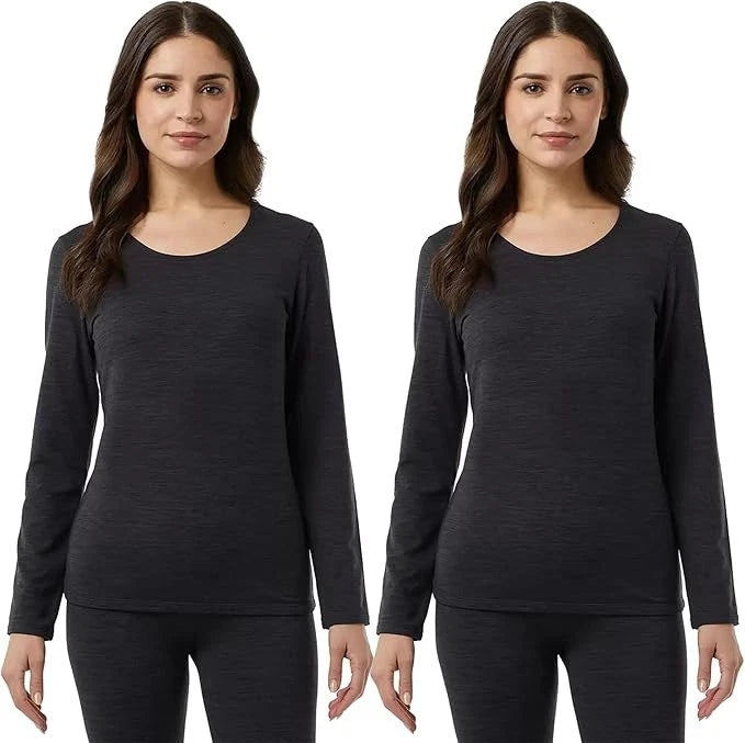 Women's 32 Degrees Heat Fleece Lined Base Layer, Long Sleeve Tee 2 Pack ( Black )