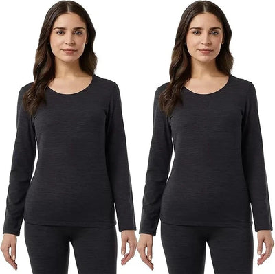 Women's 32 Degrees Heat Fleece Lined Base Layer, Long Sleeve Tee 2 Pack ( Black )