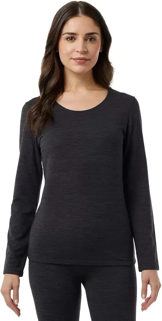 Women's 32 Degrees Heat Fleece Lined Base Layer, Long Sleeve Tee 2 Pack ( Black )