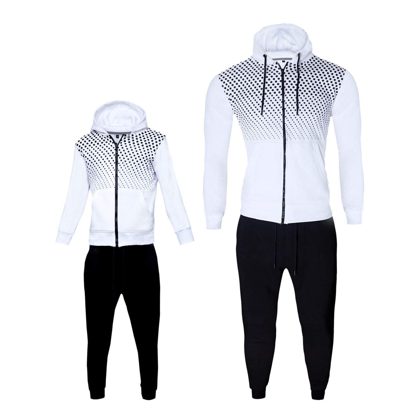 Matching Father & Son Black & White Tracksuit Set – Cozy Zipper Loungewear